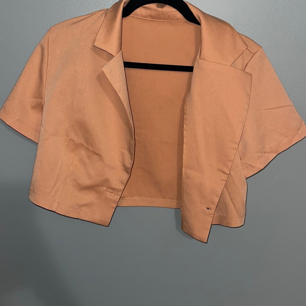 Peach short Sleeve Blazer Set with Matching Pants